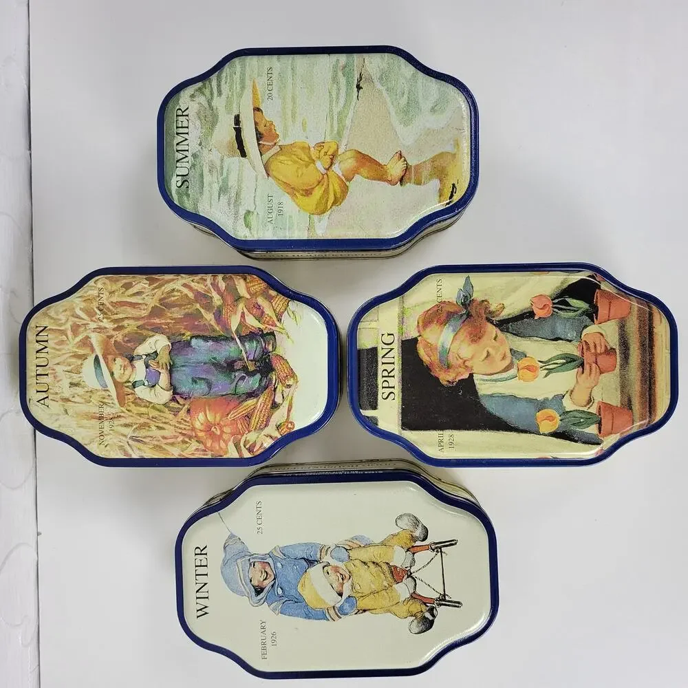 Vintage Good Housekeeping 4 Seasons Metal Tins Spring Summer Autumn Winter 4 pcs